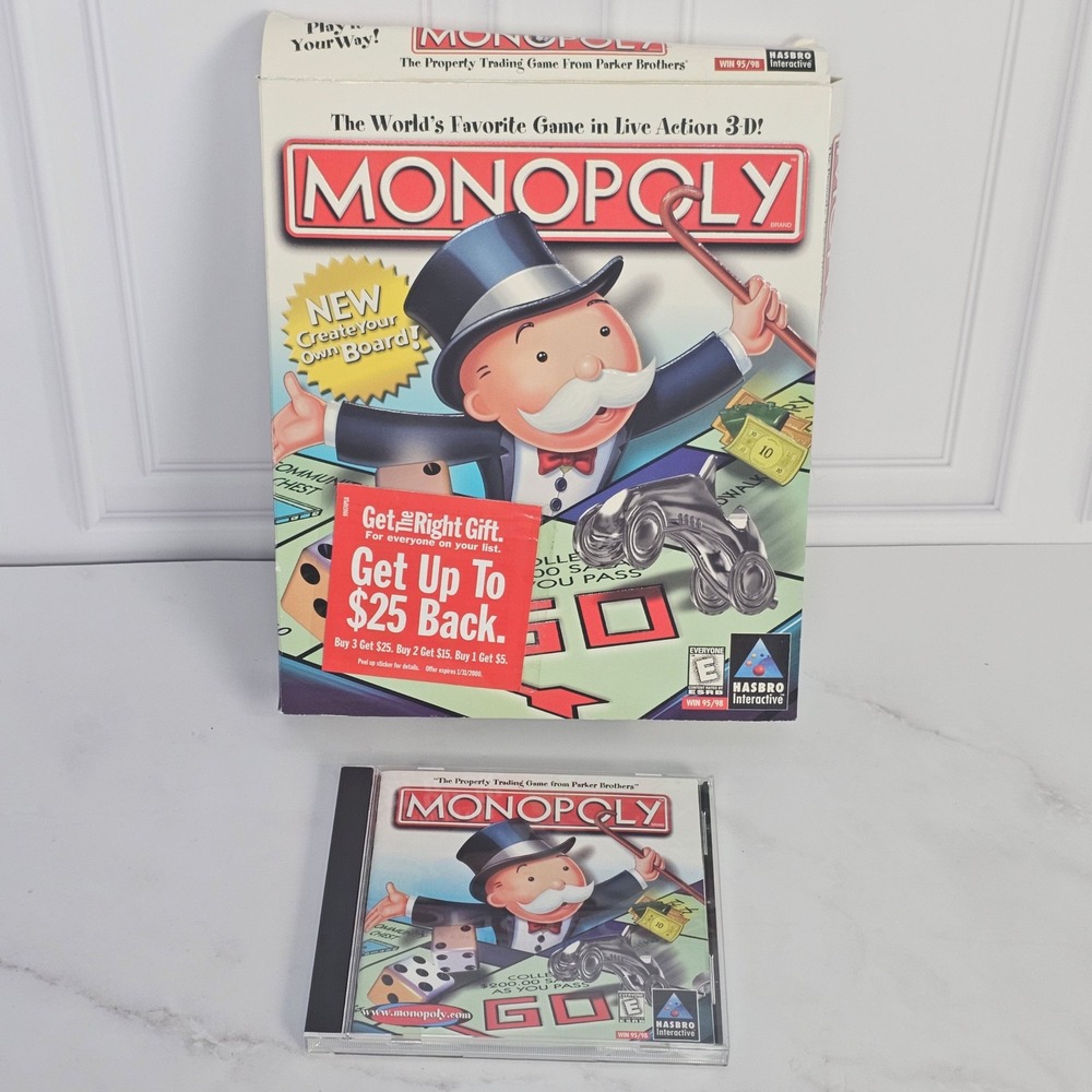 Hasbro Monopoly PC Game Windows 95 98 Big Box Parker Brothers Edition Vintage